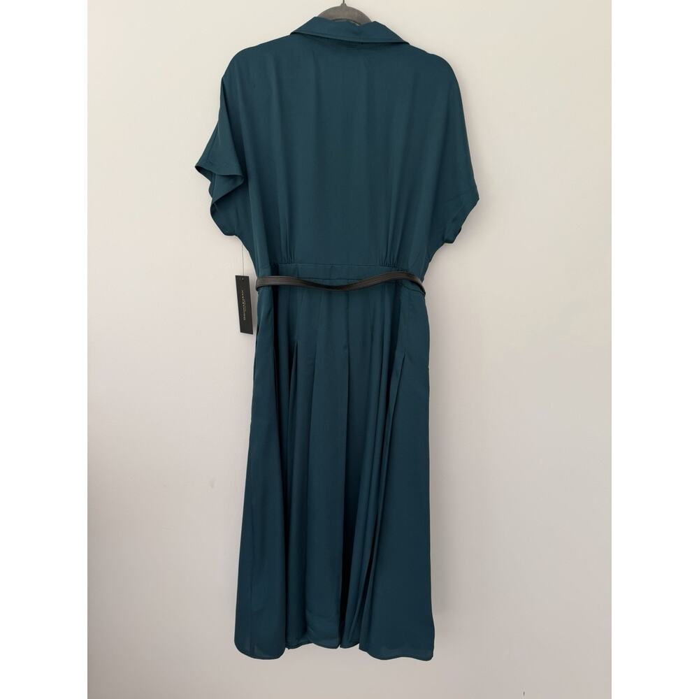 NWT Donna Karan New York Dress 8 Teal Belted Pleated Midi Shirt Dress Cocktail - Picture 7 of 10